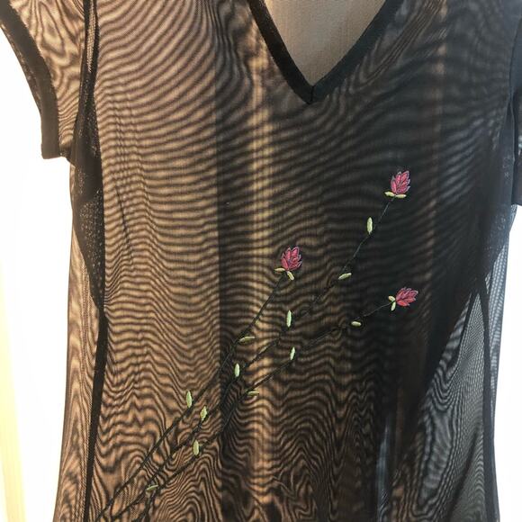 Vintage Express Sheer Floral black Embroidered Overlay Top M Y2K - Picture 7 of 9